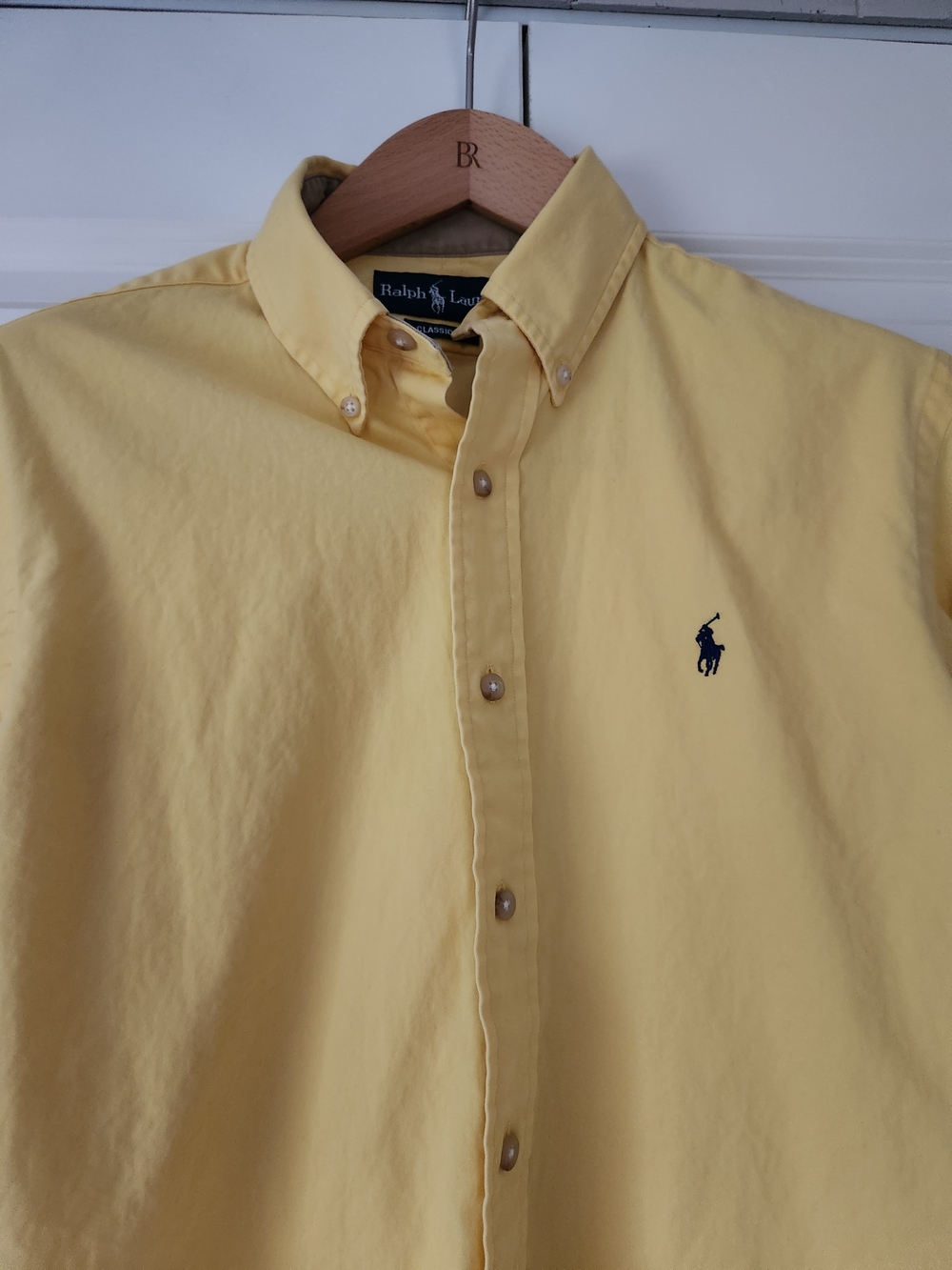 Ralph Lauren Men’s Pale Yellow Button-Down Shirt with Navy Pony